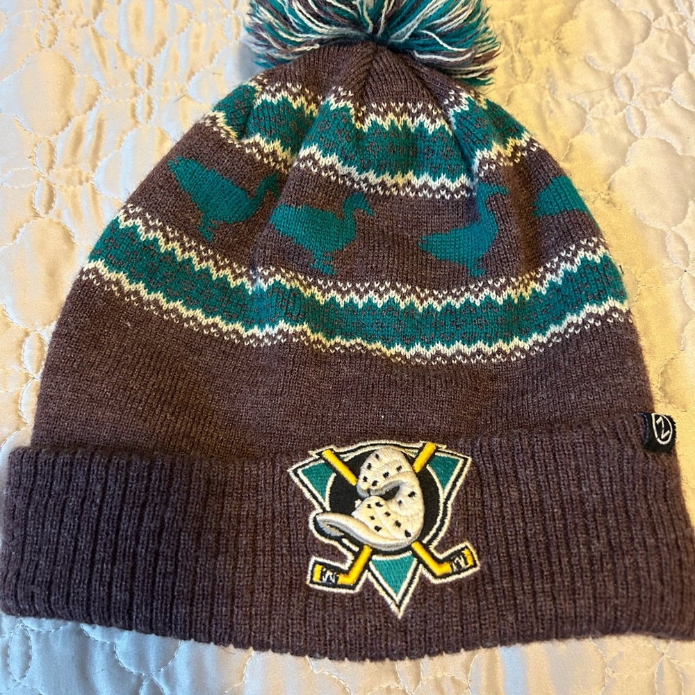 Zephyr Teal and Brown Hockey Beanie